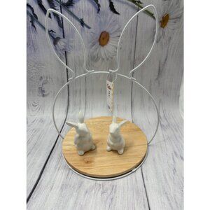 Easter Bunny Tray White with two small ceramic white bunnies